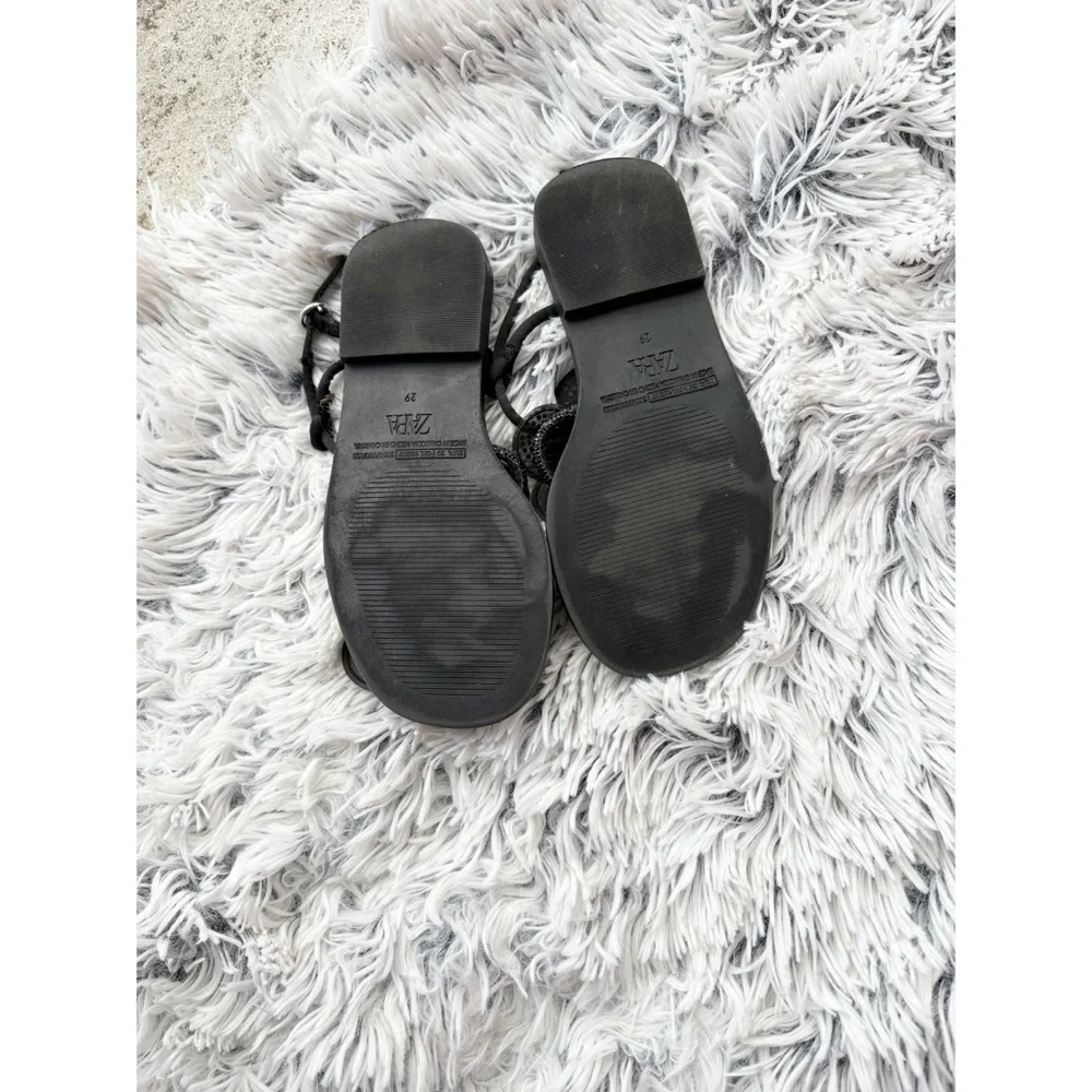 Zara‎ Girls Rhinestone Flower Sandals Black